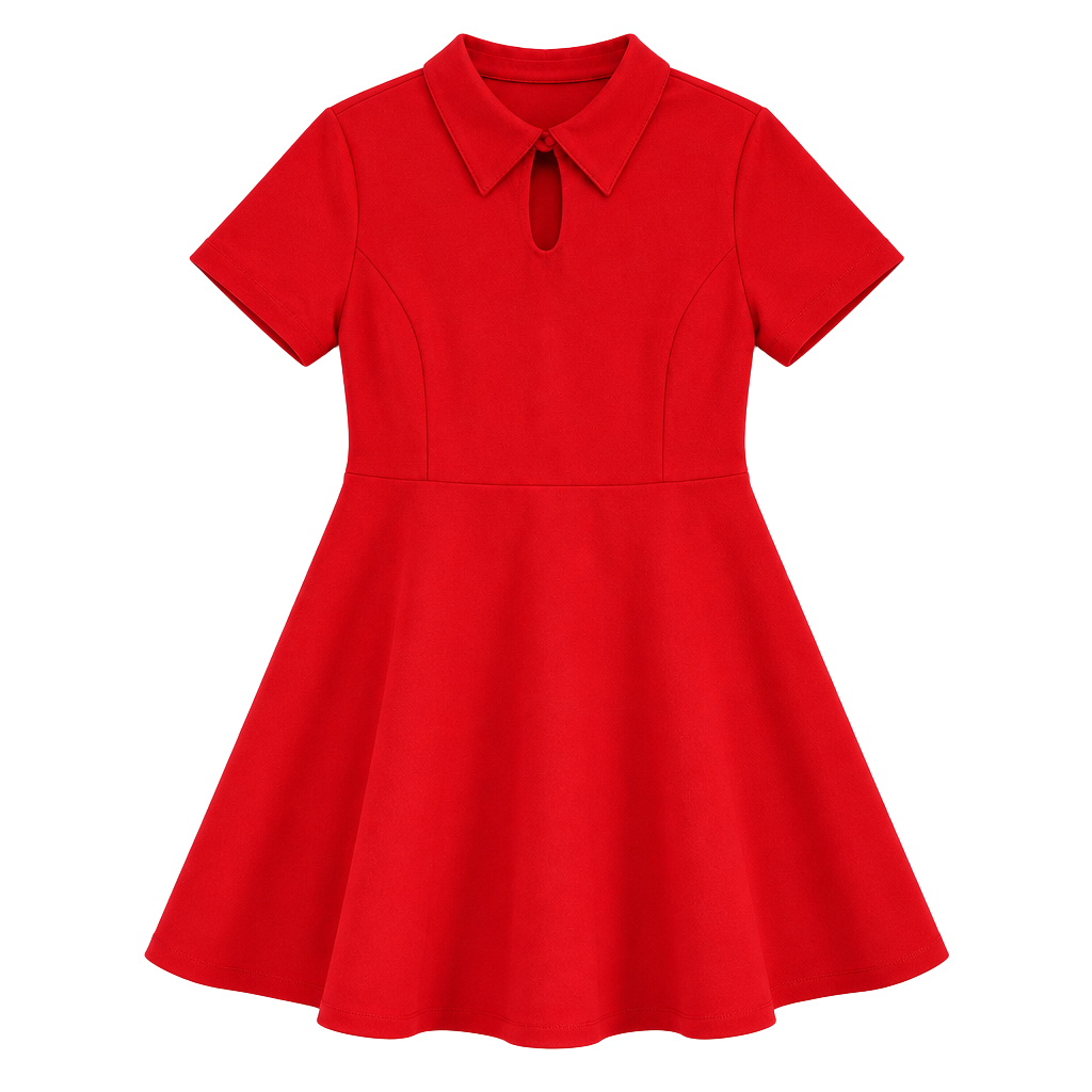Allegra K Fit And Flare Turndown Collared Keyhole Dress Red XS 1