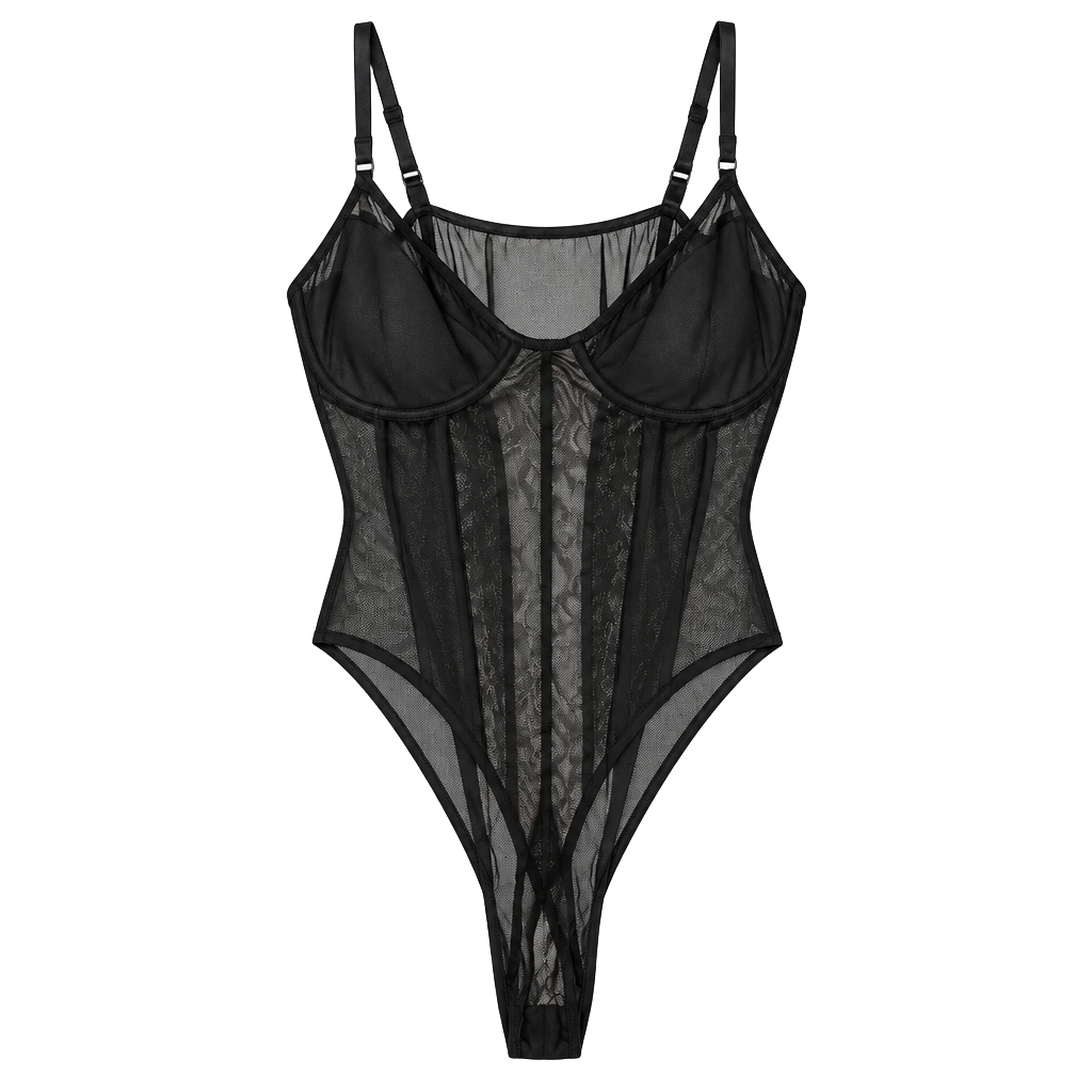 Black Mesh Corset Bodysuit 1