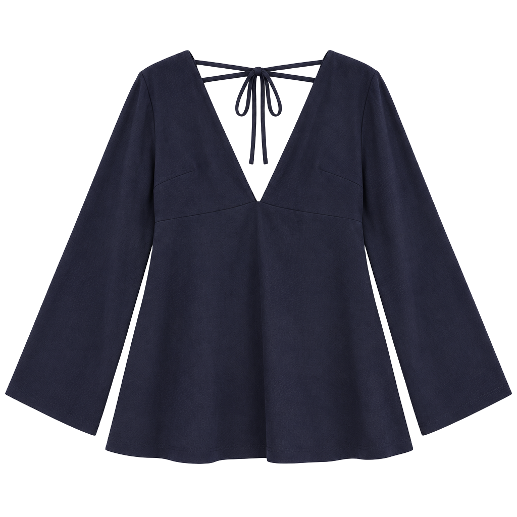 NWT Susana Monaco Women's Black Long Sleeve Top w/ Tie, Size S 1