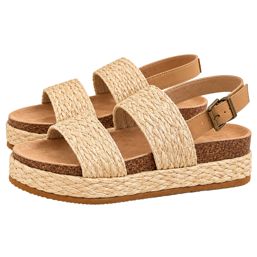 Marc Ford Raffia Platform Wedge Sandals Beige 1