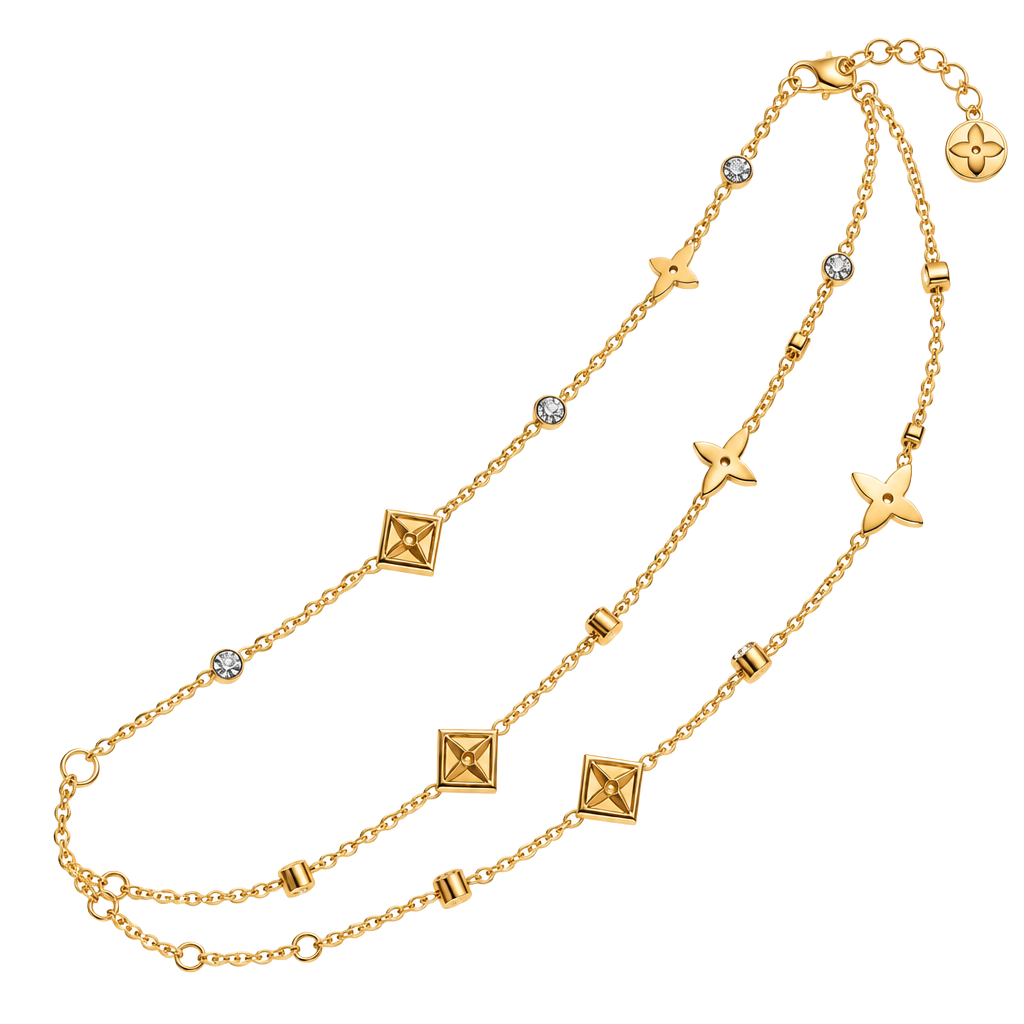 Titanium Steel 18K Gold Plated Clover Flower Link Chain Bracelet 1