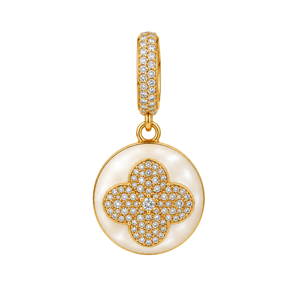 Gold Plated Clover Dangle Hoop Earrings white 1