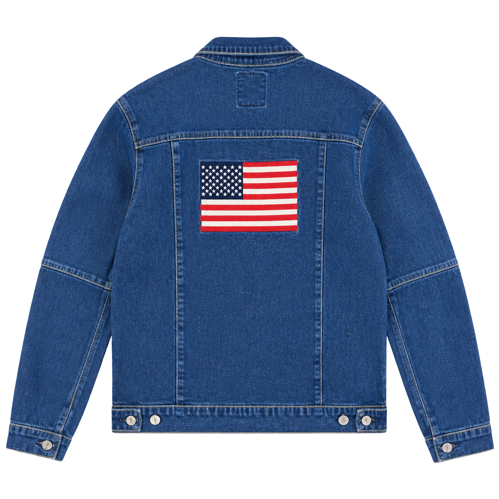 Manhattan Way Unite We Stand USA Flag Embroidered Denim Jacket 1