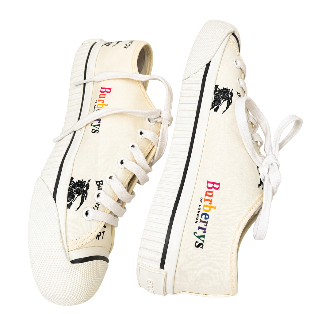 Burberry Kingly Off-White Canvas Low-Top Sneakers with Rainbow Logo 1