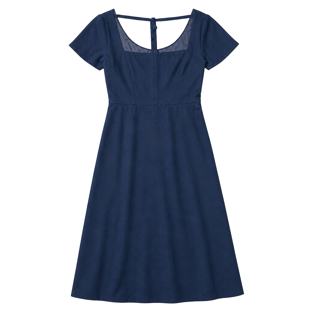 Junior Bridesmaid Dress Navy Blue Square Neck Flutter Sleeve Maxi Dress with Tie Back 1