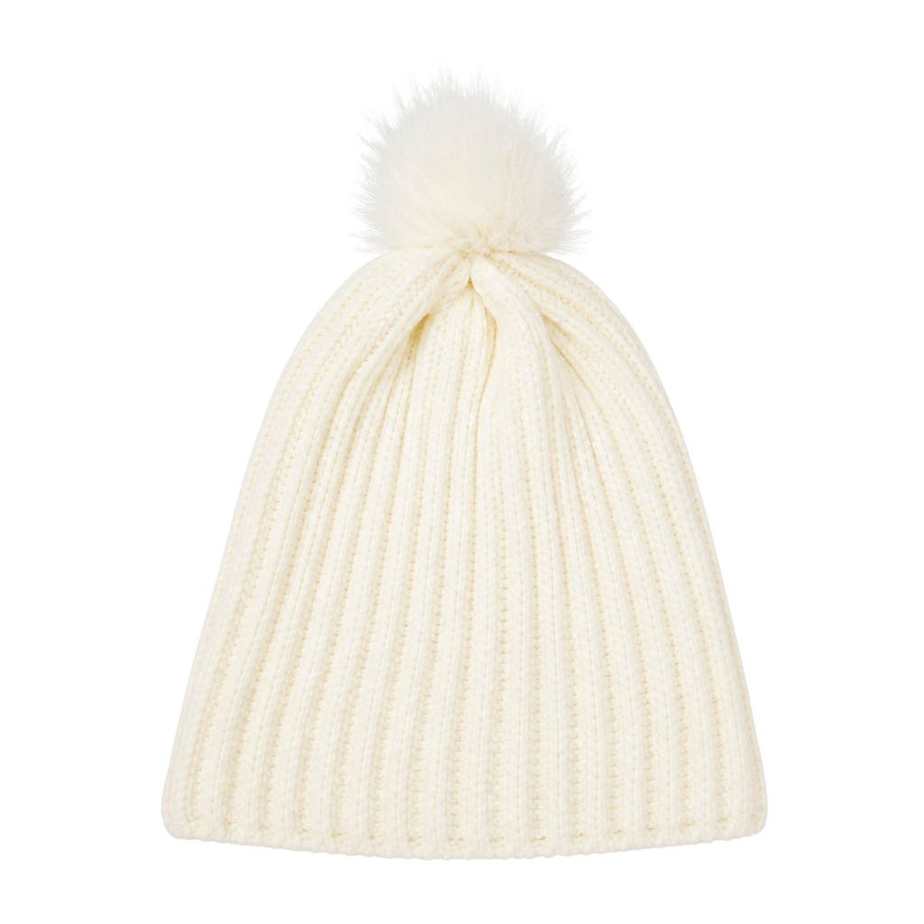 J.Crew Ivory Ribbed Pom-Pom Beanie Warm Comfy One Size 1