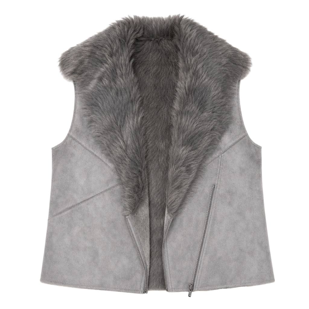 Charming Charlie Women's Gray Faux Suede and Faux Fur Moto-Style Vest 1