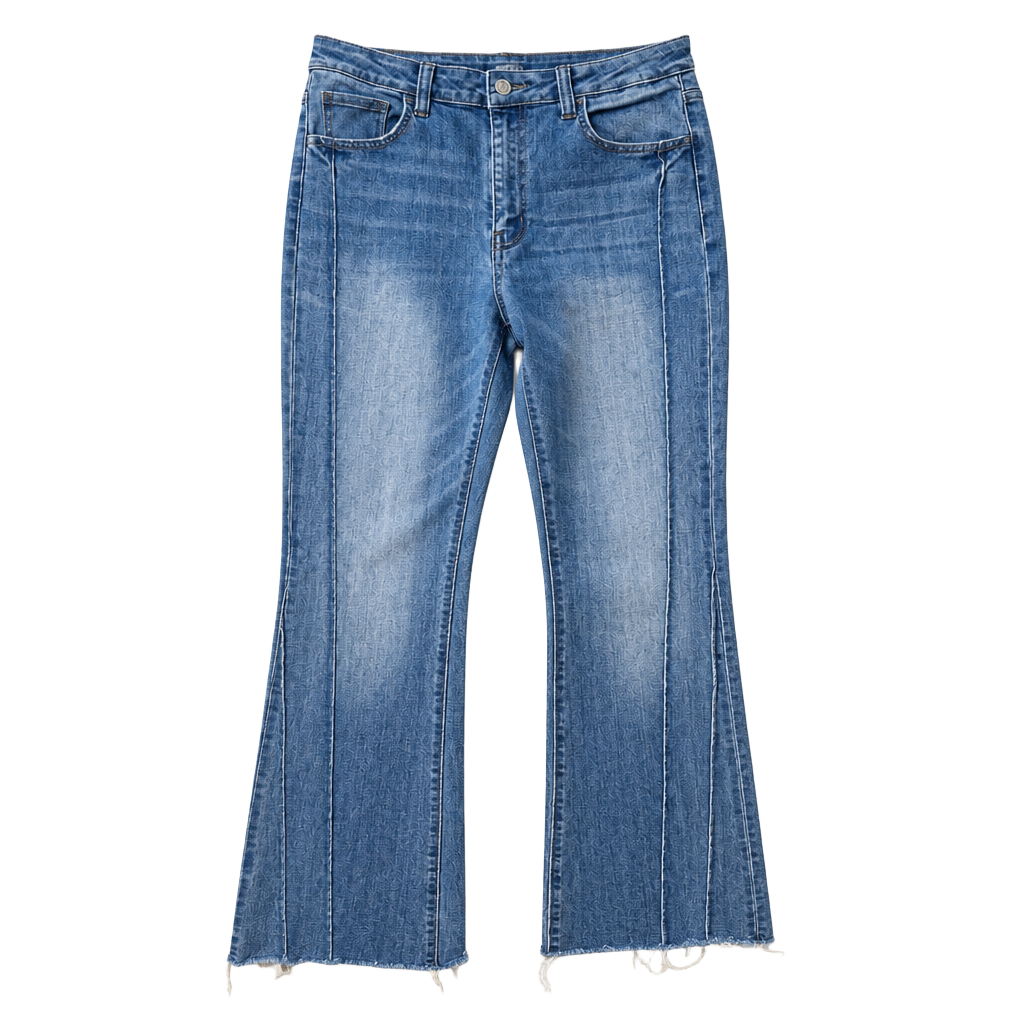 Women's Blue Flare Jeans Frayed Pocket Edges Raw Hem 9/28 27" Inseam 1