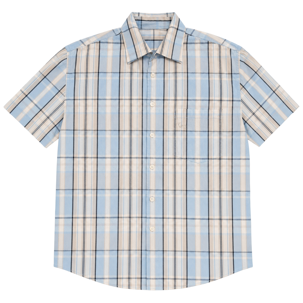 Men's Light Blue Plaid Casual Button-Down Shirt 1