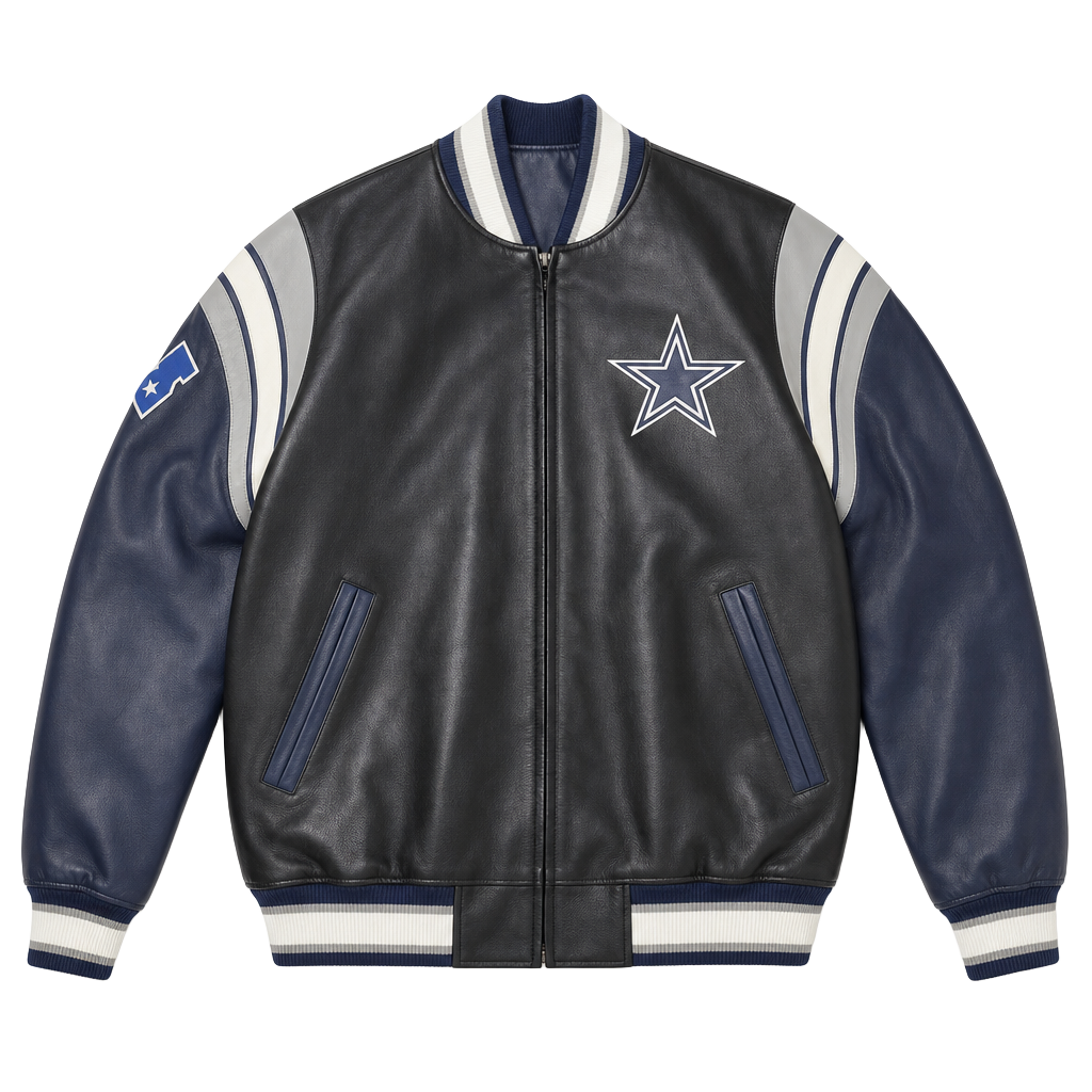 NFL Dallas Cowboys Faux Leather Varsity Bomber Jacket 1