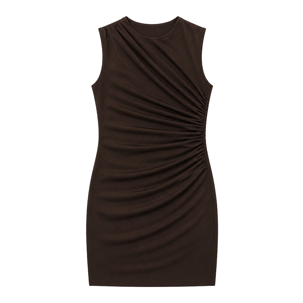 NEW Zara Chocolate Brown Sleeveless Ruched Mini Dress Size XXL 1