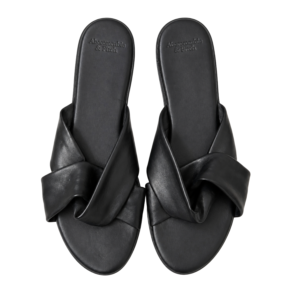 Abercrombie & Fitch Black Faux Leather Twist Strap Slide Sandals 1