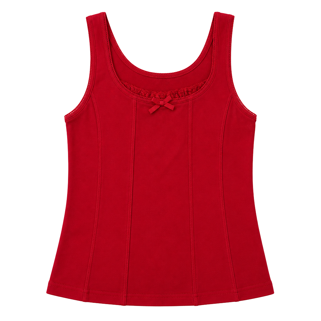 Y2K Red Lace Trim One Step Up Top Size Large 1