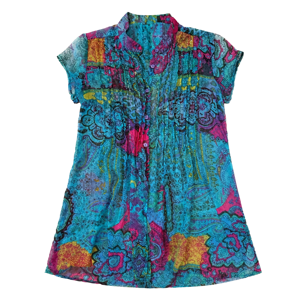 Lior Paris Size S Sheer Paisley Print Button-Down Tunic 1