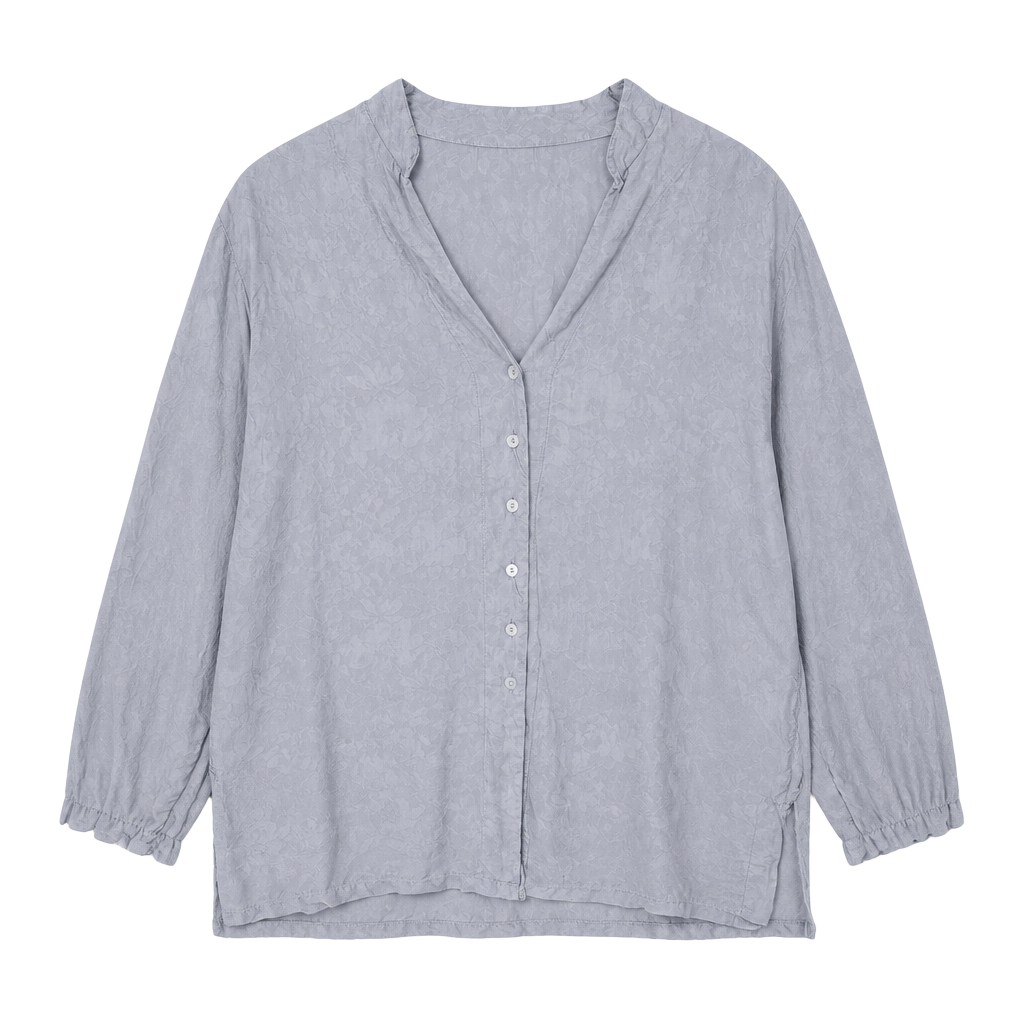 Tianello Garment Dyed 100% Rayon Floral Jacquard Button Down Tunic Shirt Size S 1