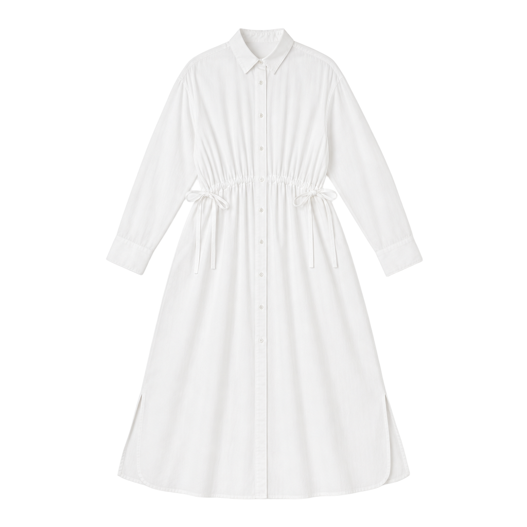 Universal Thread Long Sleeve Cinch Waist Maxi Shirtdress in White 1