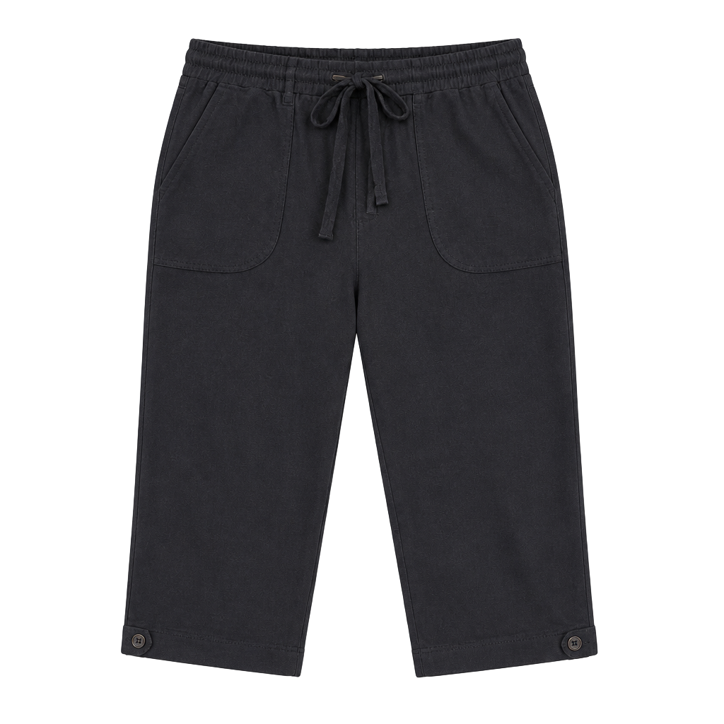Erika Women's Black Drawstring Elastic Waist Cotton Capri Pants Size PS 1