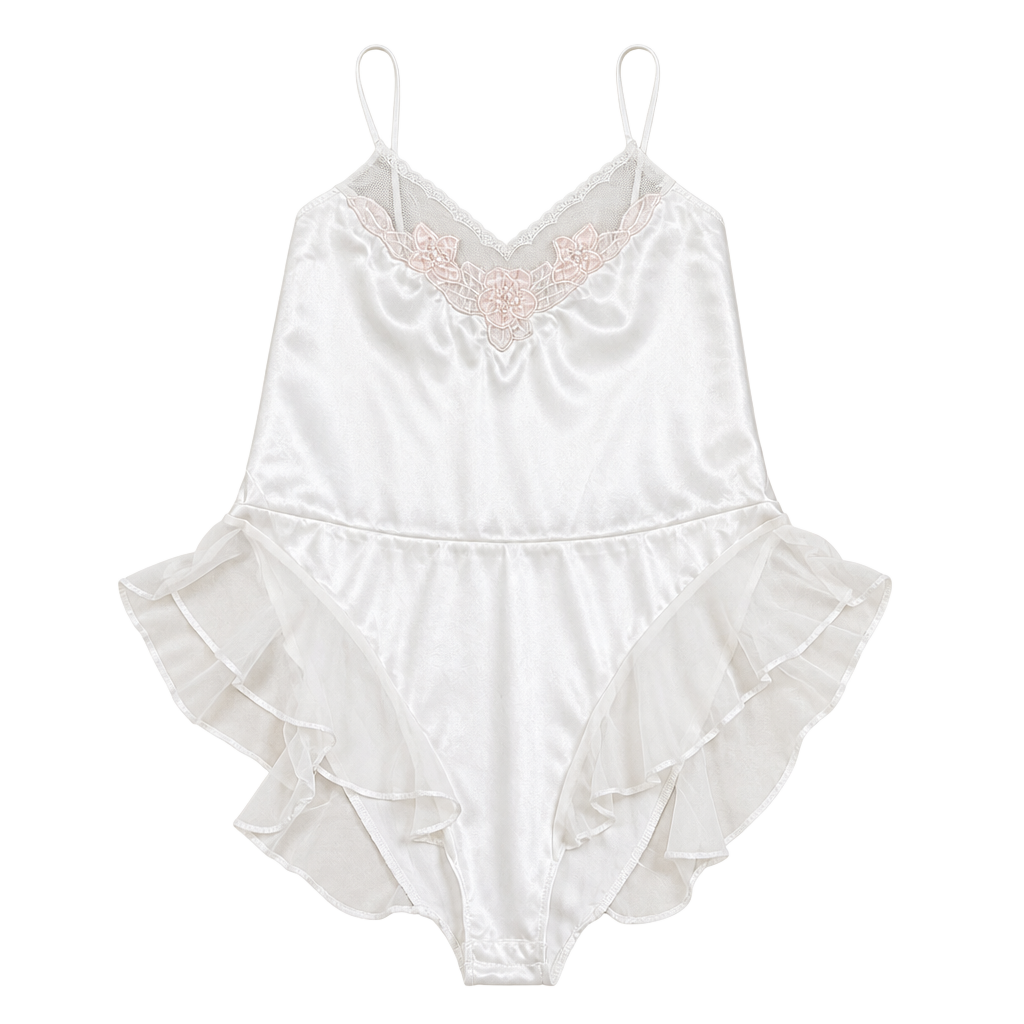 VTG 90s Victoria’s Secret Satin Teddy Bridal Coquette White Lace Bodysuit 1