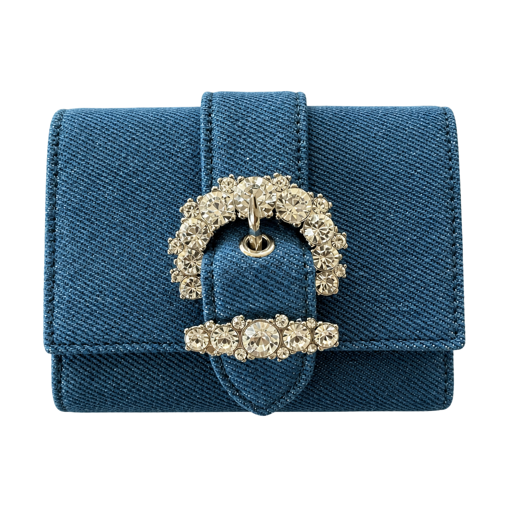 Jimmy Choo Chéri Crystal-Buckle Denim Card Case 1