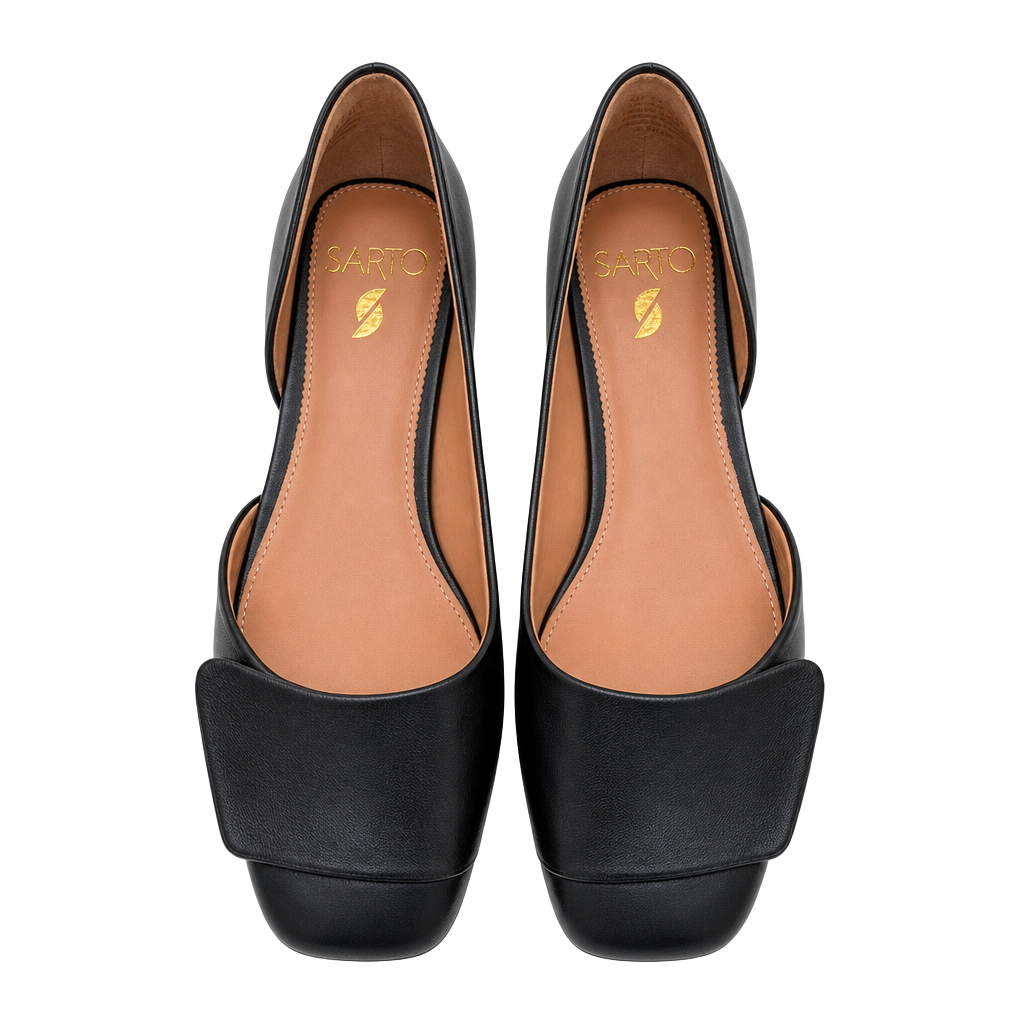 Sarto by Franco Sarto Tracy Square Toe D'Orsay Flats in Black Leather 1