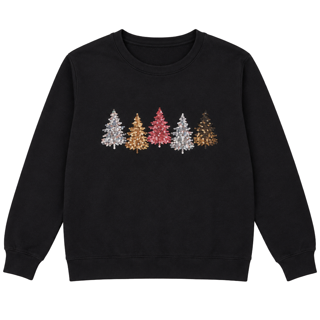 Jingle Belles Kim Gravel Sequin Christmas Tree Sweatshirt XL Black 1