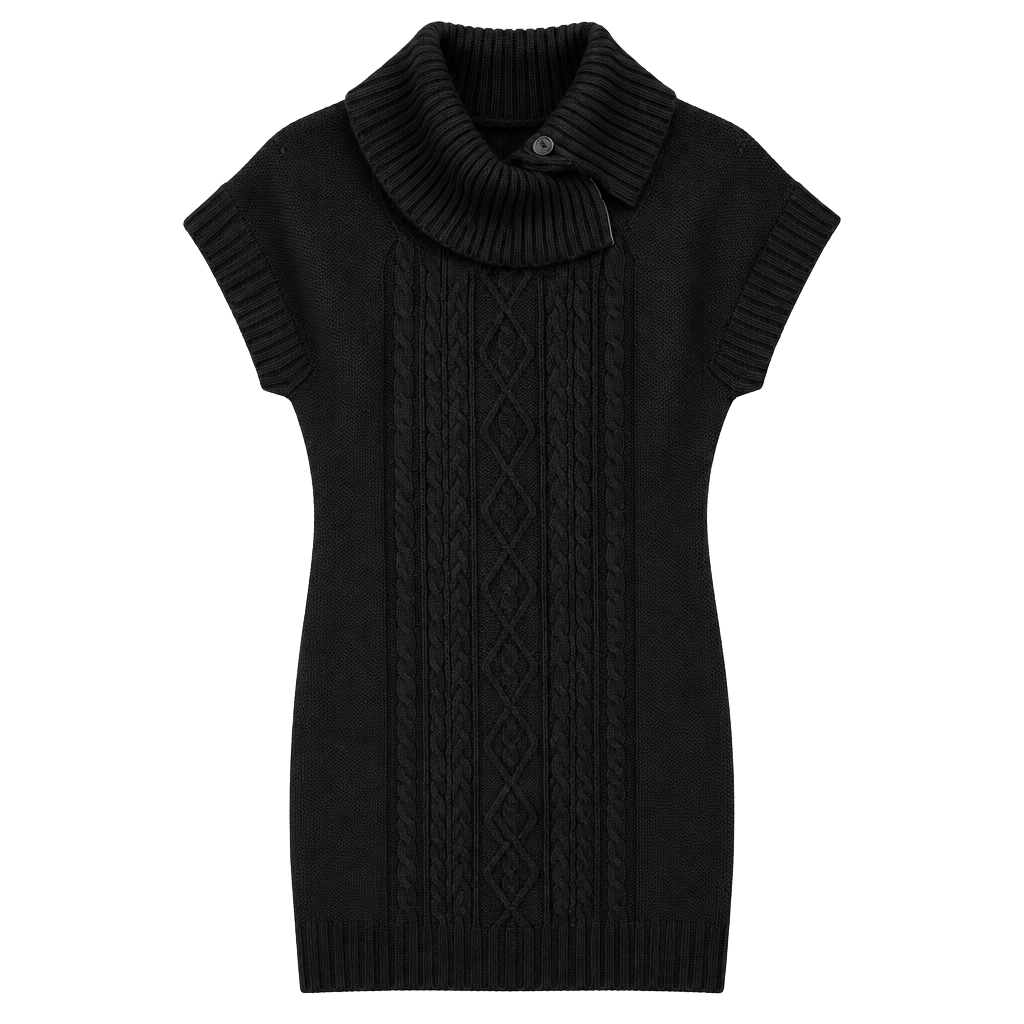 dressbarn Sweater Dress Size XL Black Cowl Neck Cable Knit Short Sleeve 1