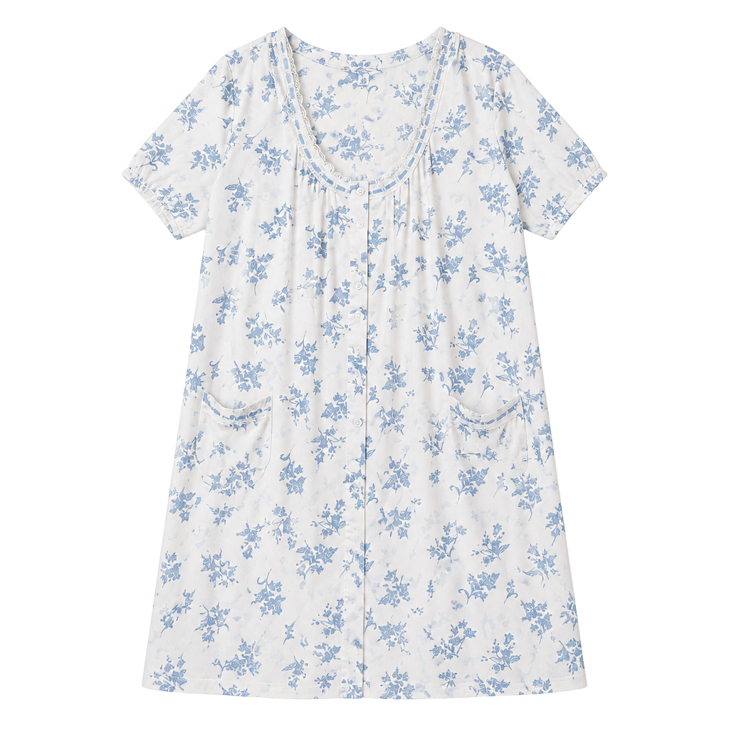 Body Touch Lingerie Classic Collection Floral Print Button-Front Nightgown 1