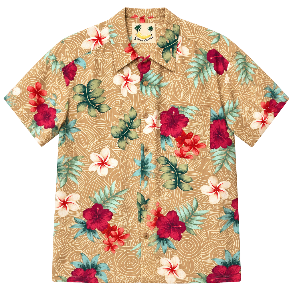 Banana Cabana Hawaiian Silk Shirt Size M Brown Floral 1