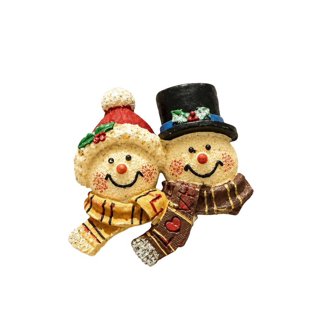Vintage Mr. and Mrs. Snowmen Figurine Brooch Pin Happy Holidays 1