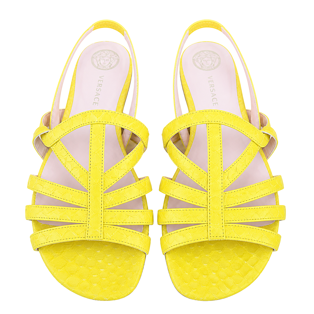 Versace Neon Yellow Snakeskin Leather Strappy Sandals Size 40/US 9 1