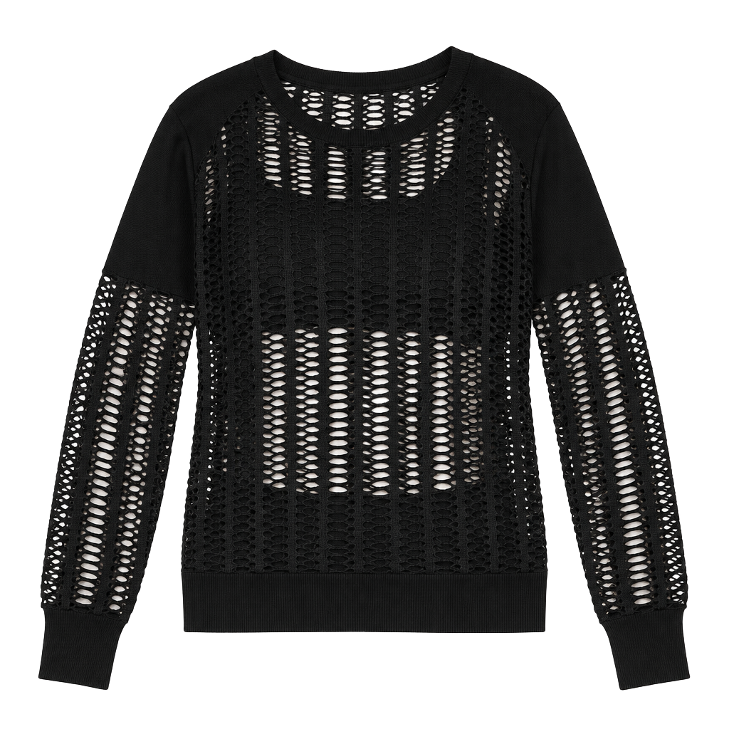 Blanc Noir Women's Black Linear Mesh Sweatshirt Sweater Size Medium 1