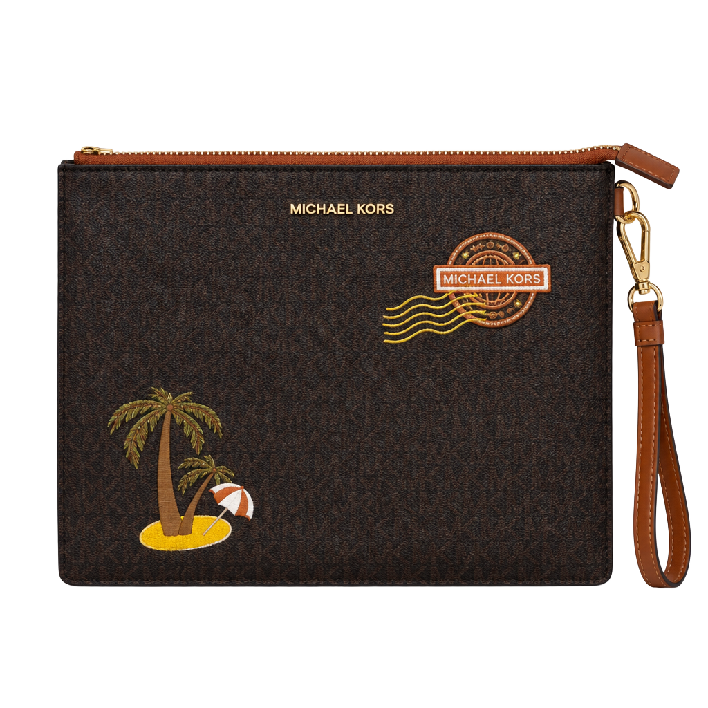 Michael Kors Jet Set Go Signature Brown Zip Clutch Wristlet 1