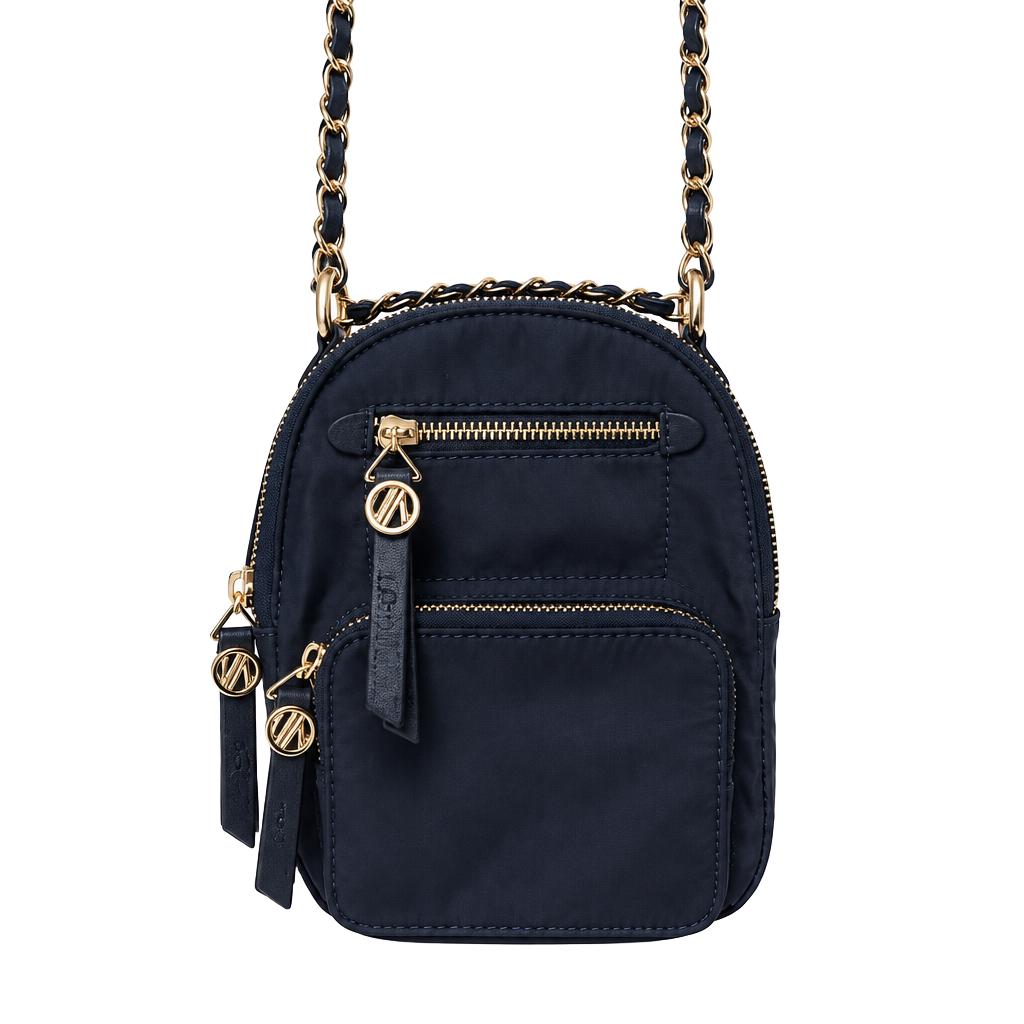 IZZY & ALI Mini Backpack Navy Nylon Chain Strap 1