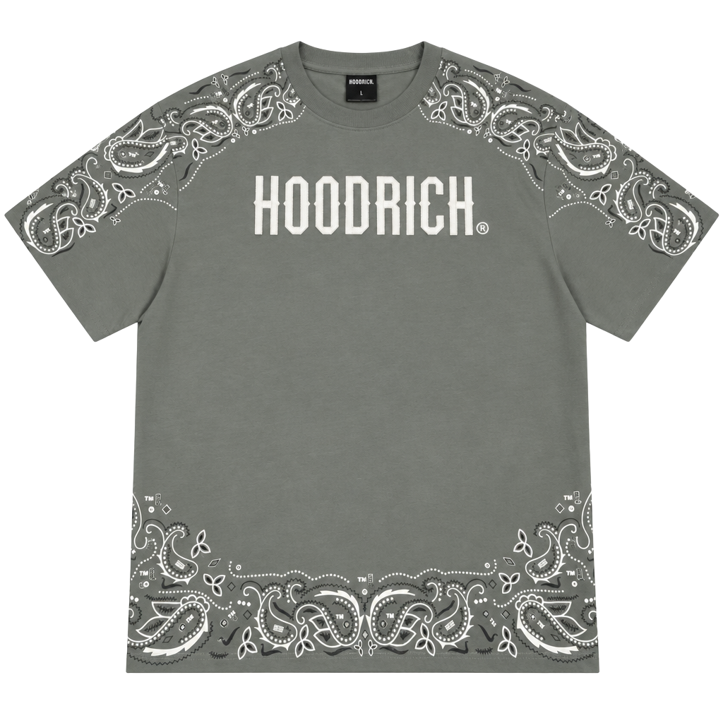 Hoodrich Motif Oversized T-Shirt Size L Gray White Paisley 1