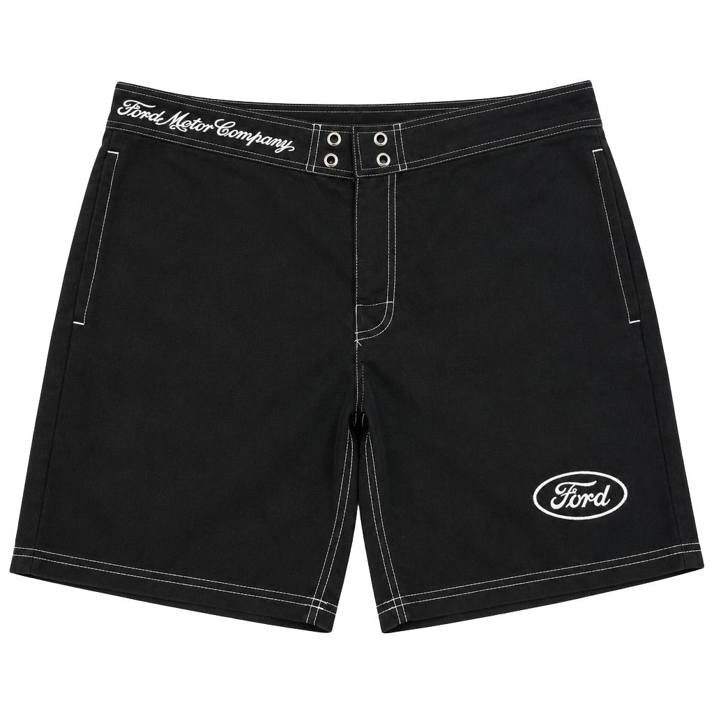 Ford Pacsun Board Shorts Black White Contrast Stitch Swim Trunks 1