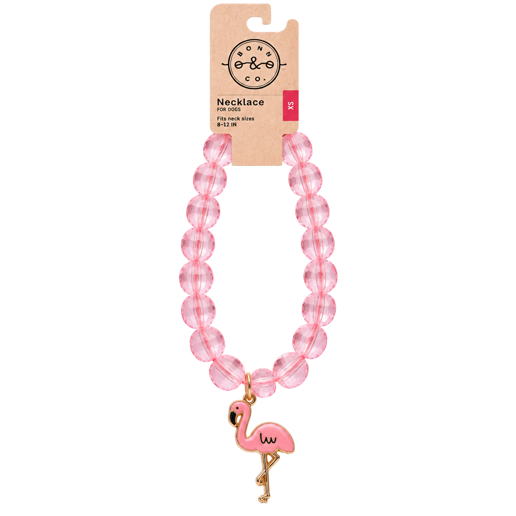 Bond & Co. Dog Necklace Flamingo Charm Beaded Pink Size XS 1