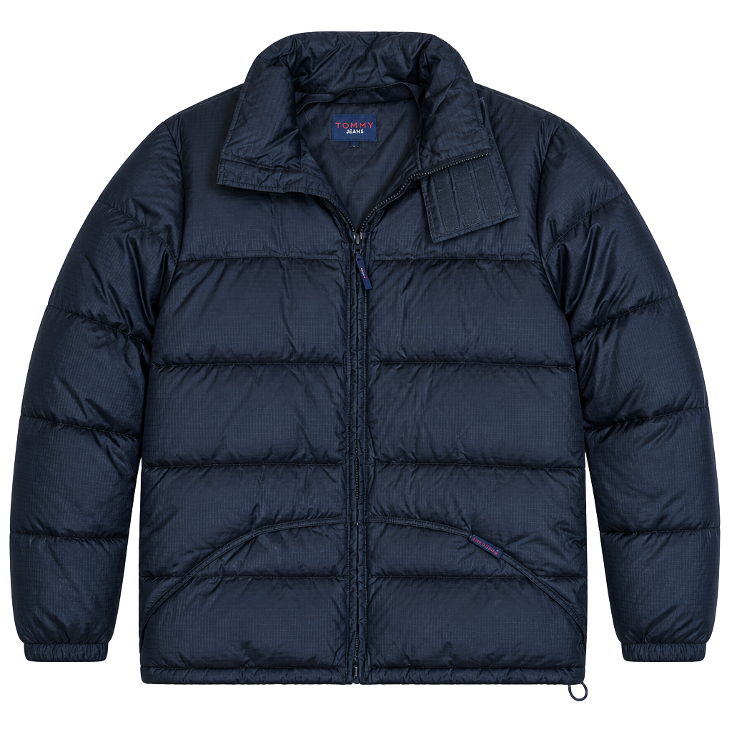 Vintage Tommy Jeans Ripstop Puffer Jacket Black Size Large 1