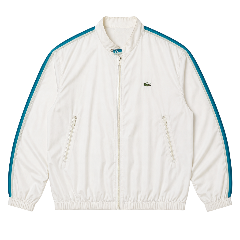 Vintage Lacoste Sport White Windbreaker Jacket with Stripe Detail 1