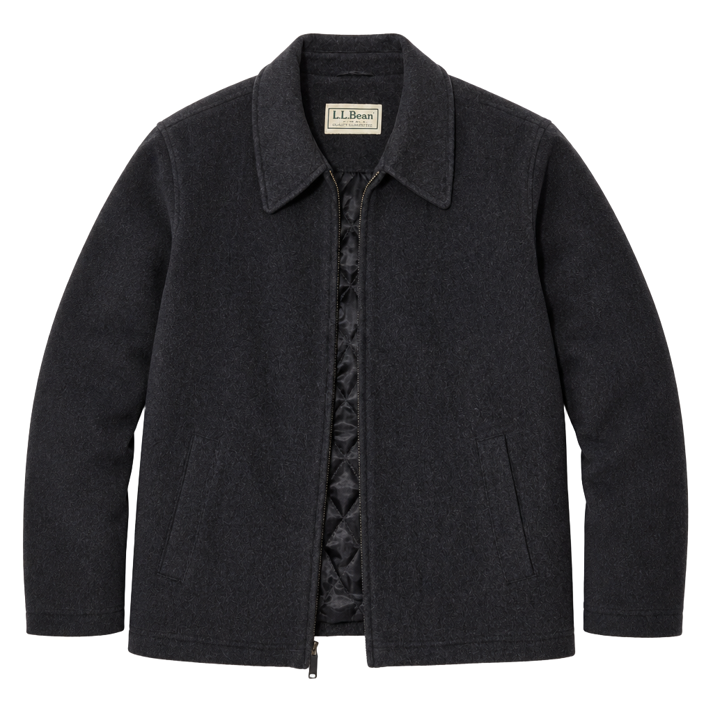 L.L. Bean Men's Vintage Charcoal Gray Wool Blend Full Zip Jacket with Quilted Lining. Like new 1