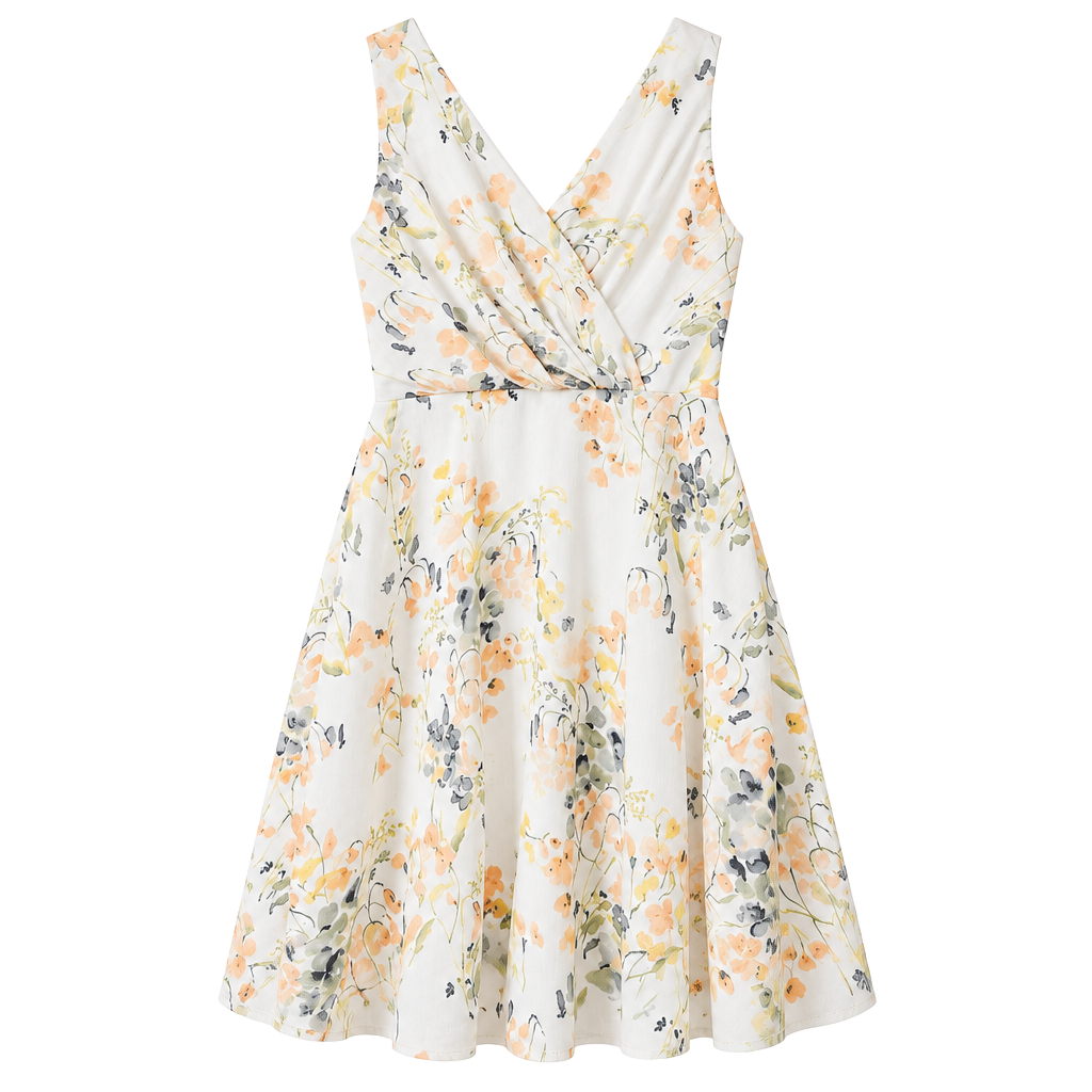Lauren Ralph Lauren Floral Dress Size 8P White Orange Sleeveless V-Neck 1