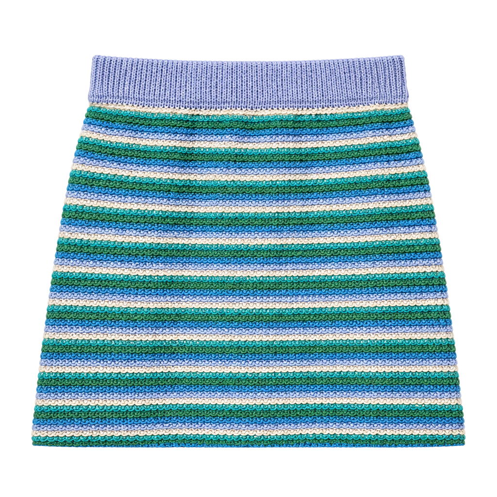 Zara Girls Blue and Green Striped Crochet Knit Mini Skirt 1