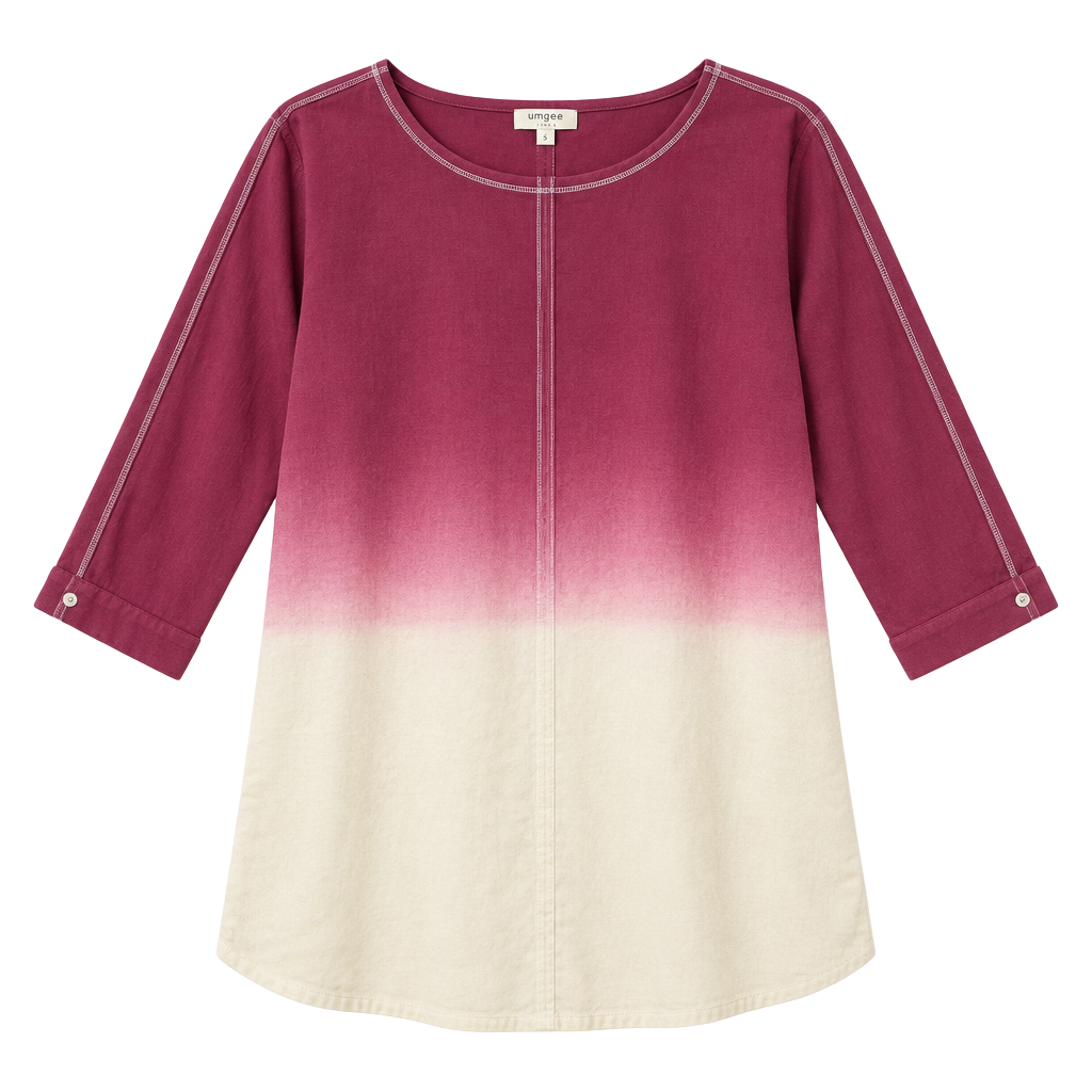 Umgee Dip-Dye French Terry Round Neck Button Tab on Sleeves Dress in Taupe 1