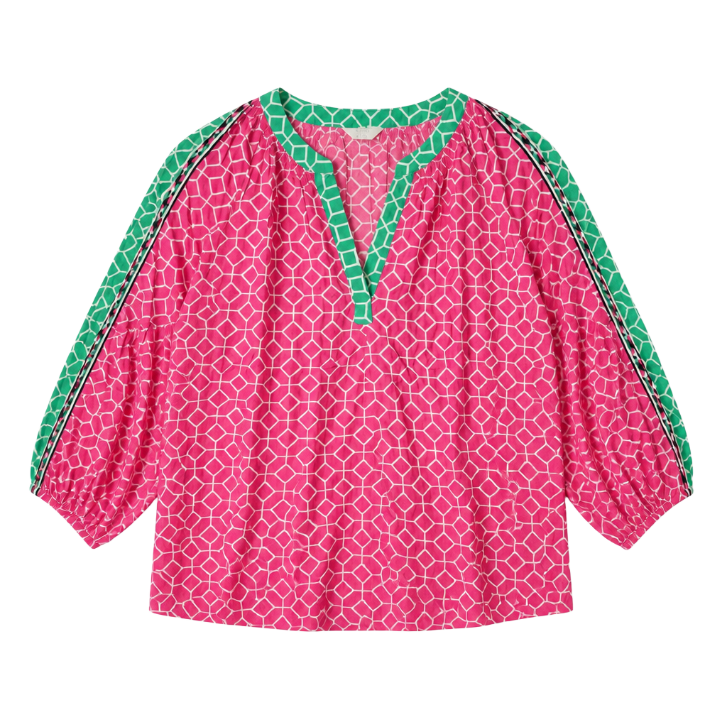 Crown & Ivy Blouse Size PL Pink Green Geometric Print 1