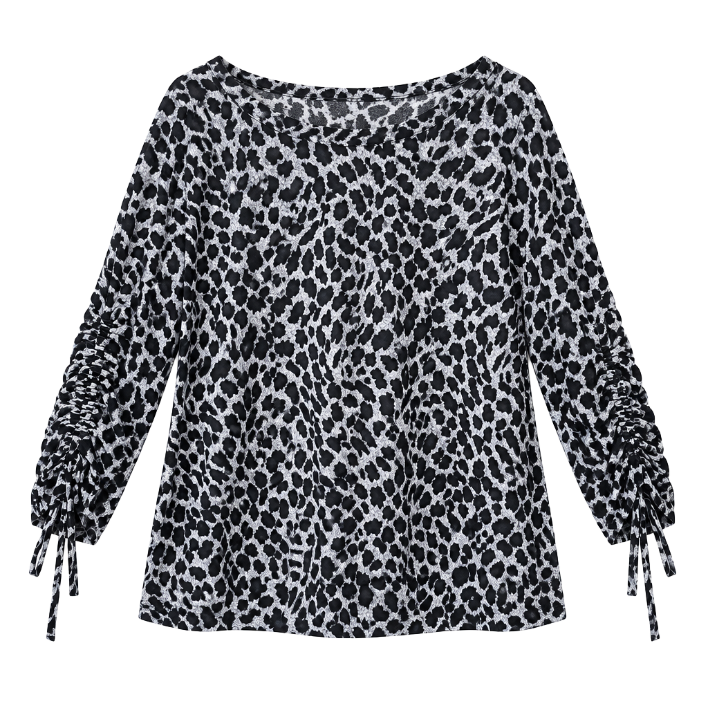 Easel Leopard Print Balloon Sleeve Top Size L Black White 1