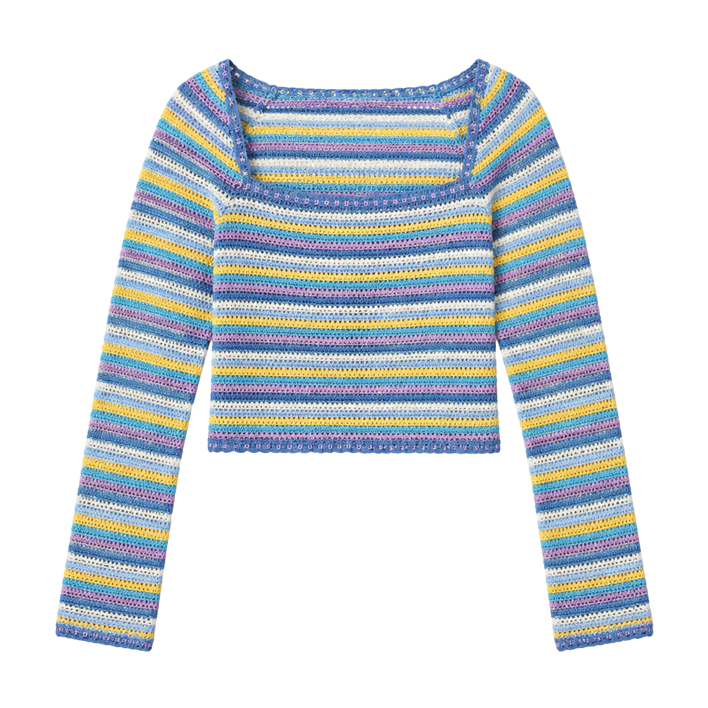 Altar'd State Crochet Striped Crop Top Size XL Multicolor 1