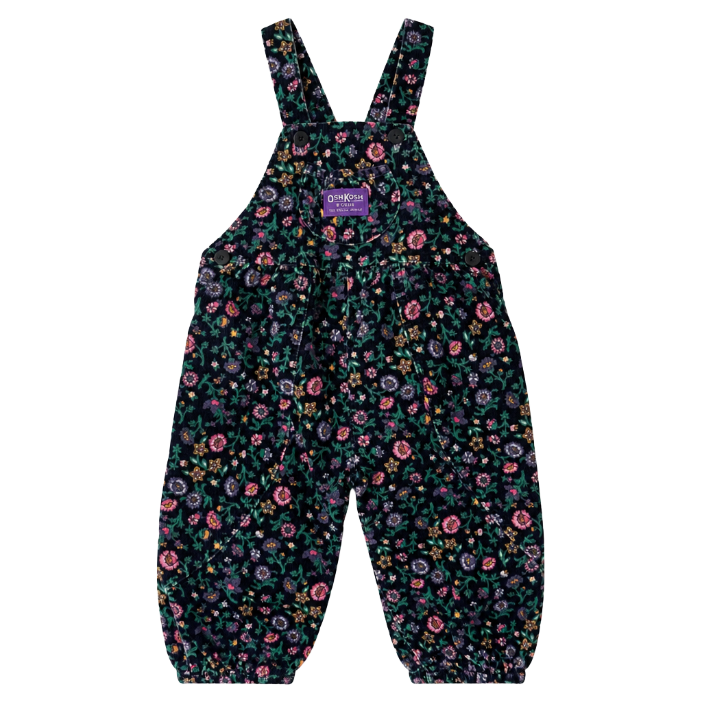 OshKosh B'Gosh 2T Corduroy Floral Overalls Purple Tag Vintage Vestbak Made USA 1