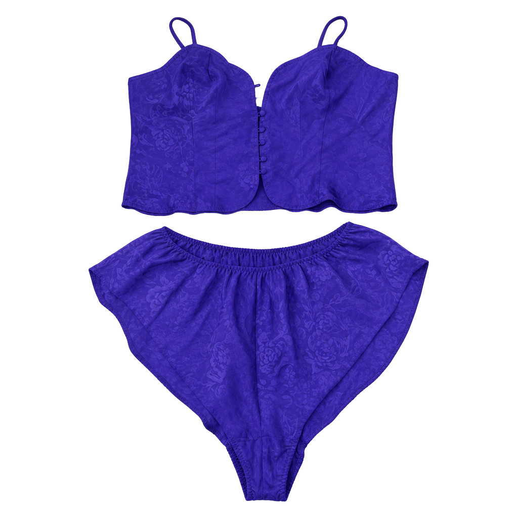 Victoria's Secret Gold Label Purple Satin Lace Camisole Shorts Pajama Set Sz M 1