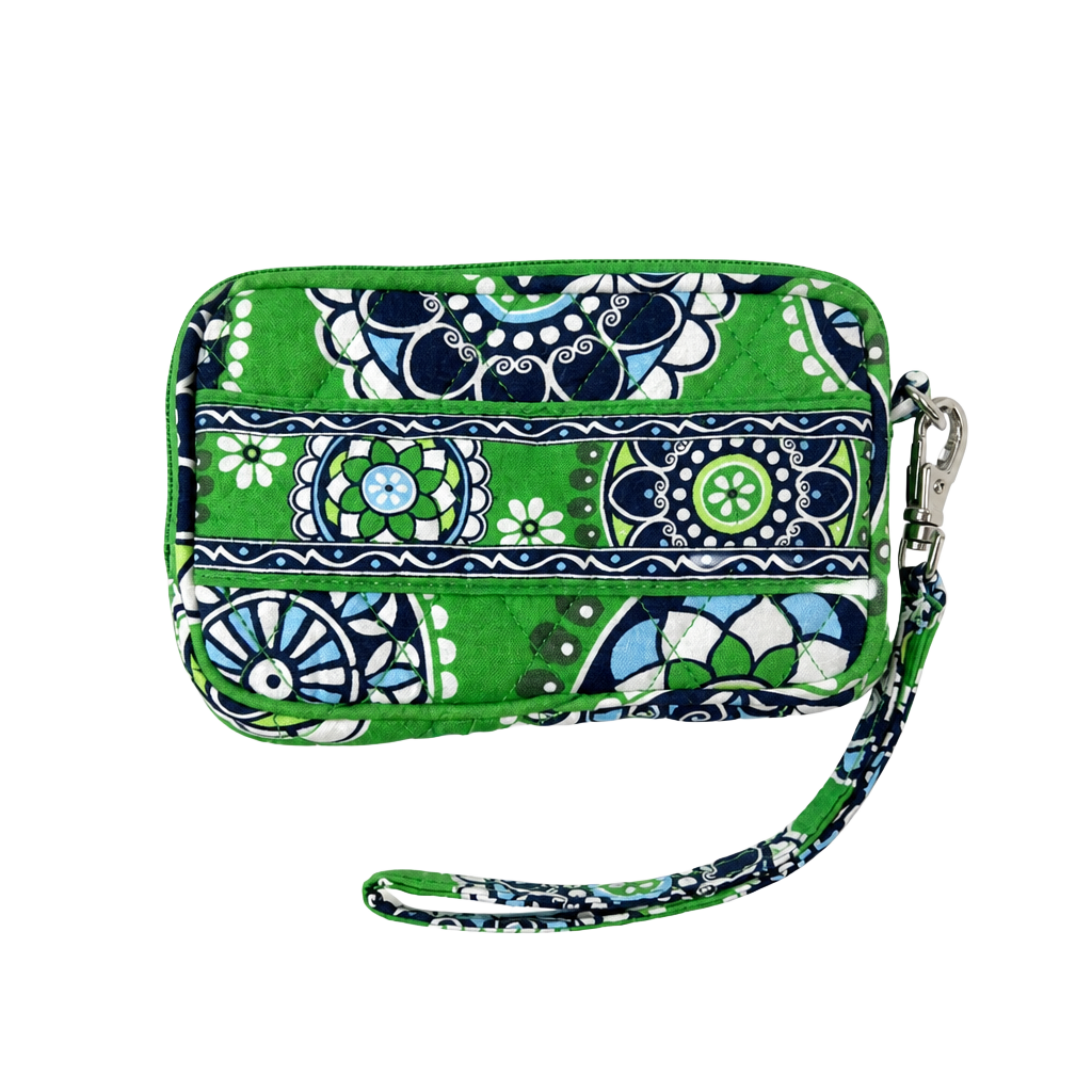 Vera Bradley Wristlet Wallet Green Blue Paisley Quilted Cotton 1