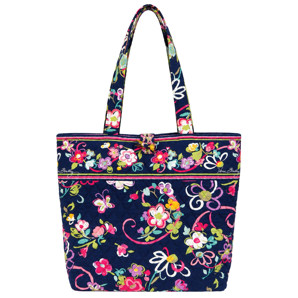 Vera Bradley Quilted Floral Tote Bag Navy Blue Pink 1