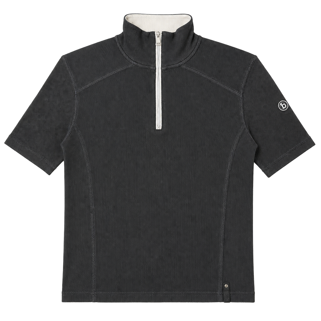 Lauren Ralph Lauren Black Ribbed Thermal Quarter Zip Pullover With Contrast Trim 1
